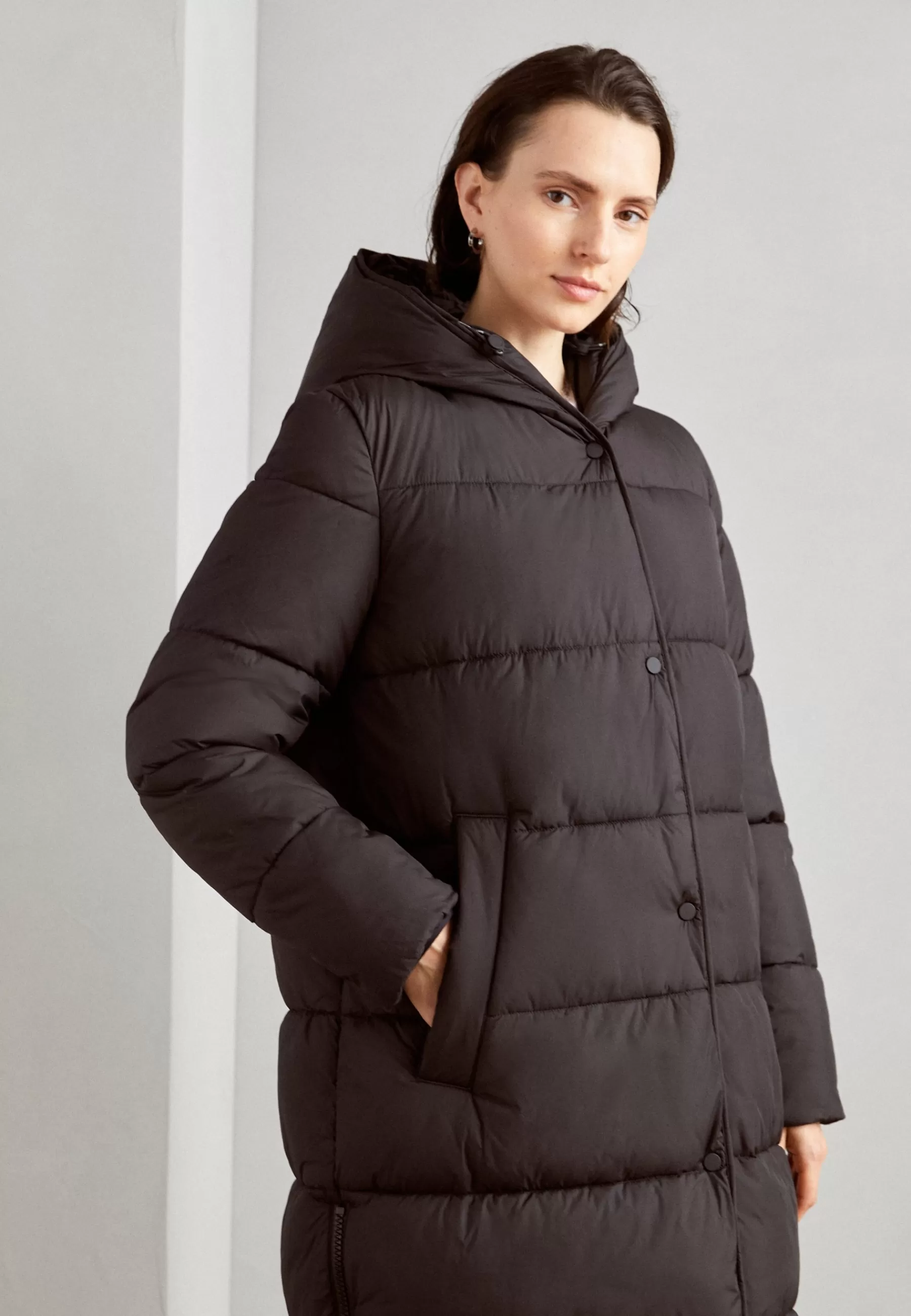 Femme Marc O'Polo Coat Side Slits With Hood Zipper And Pressbuttons - Manteau D'Hiver
