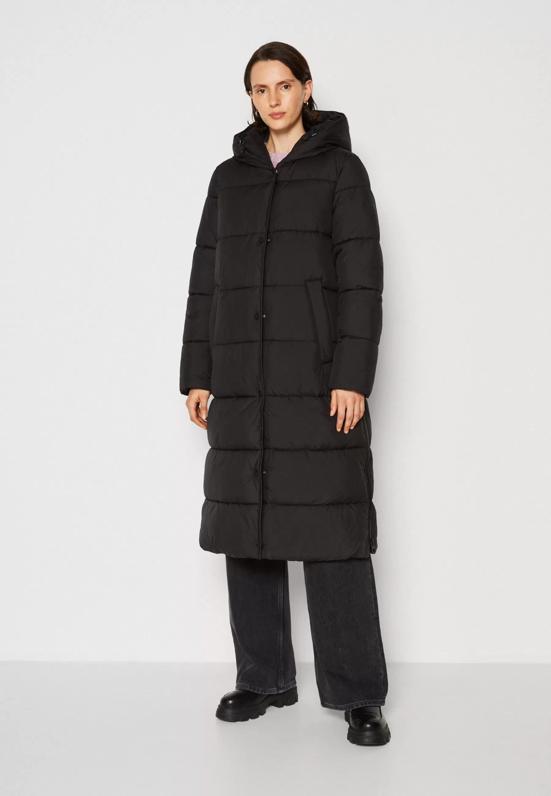 Femme Marc O'Polo Coat Side Slits With Hood Zipper And Pressbuttons - Manteau D'Hiver