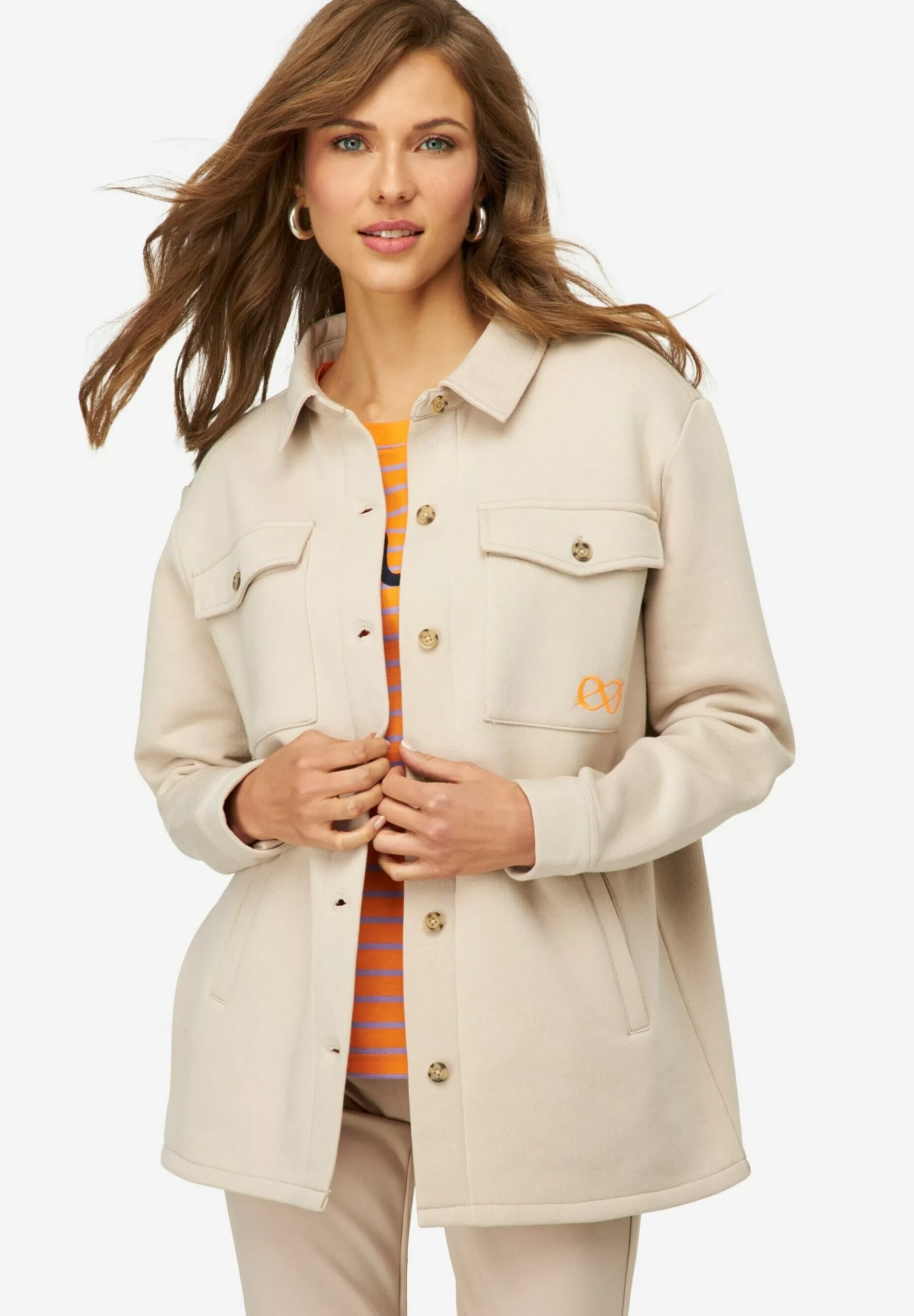 Mit Print Hemdkragen Langarm - Manteau Court | LAURASØN Cheap