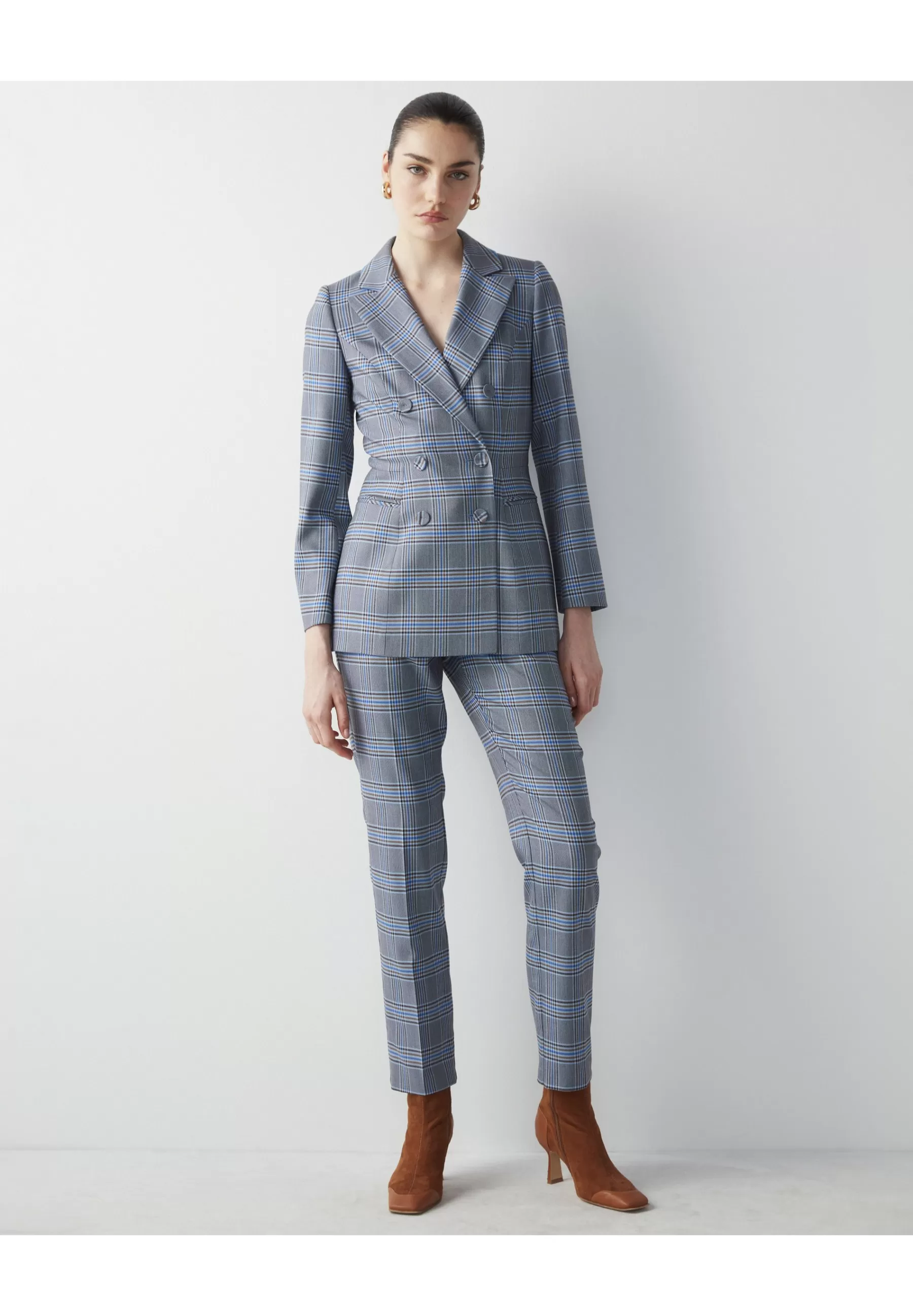 Slim Cut Plaid Patterned Double-Breasted With Accentuated Waist - Manteau Court | Ipekyol Sale